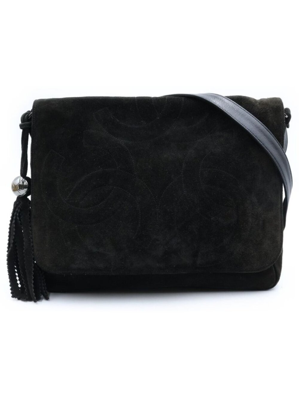 Chanel Triple Coco Tassel Shoulder Bag Black Suede Silver
